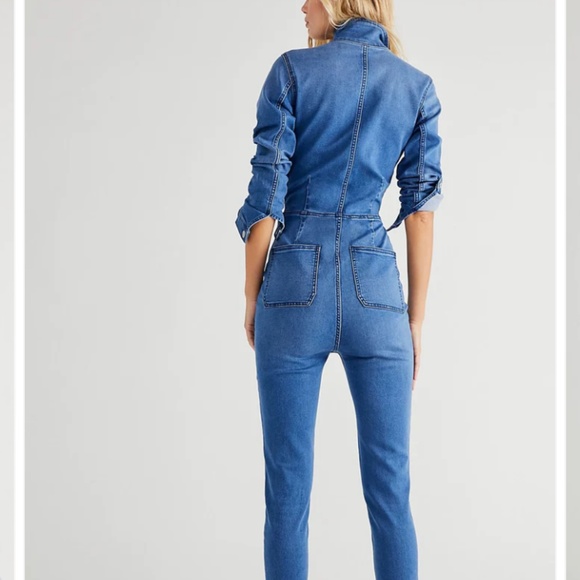 FP Lennox Racer Jumpsuit Utility Jean Denim Zip zip M Med Pockets - Picture 9 of 15